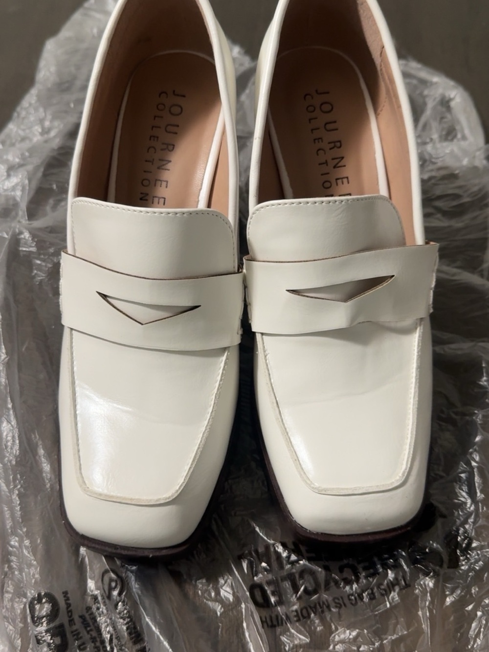 Journee Collection Women's Cream Faux-Leather Loafers with Penny Strap